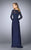 La Femme - Long Sleeve Beaded Bodice Draped Gown 24895 - 1 pc Platinum in Size 2 and 1 pc Navy in Size 18 Available