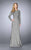 La Femme - 24895 Long Sleeve Beaded Bodice Draped Gown in Silver and Gray