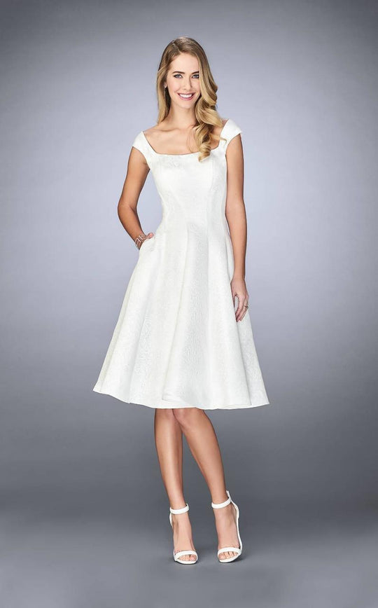 La Femme - 24898 Square Neck Sleek Cocktail Dress In White