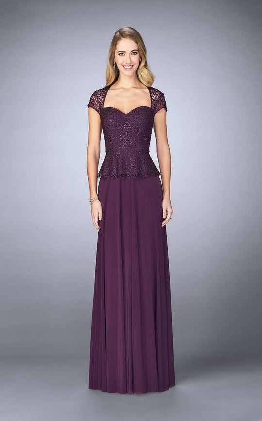 La Femme - 24915 Beaded and Peplum Evening Gown In Purple