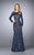 La Femme - 24919 Sequined Bateau Neck A-Line Dress In Blue