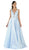 Poly USA - 7916 Embellished Deep V-neck Mikado A-line Dress in Blue