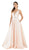 Poly USA - 7916 Embellished Deep V-neck Mikado A-line Dress in Nude