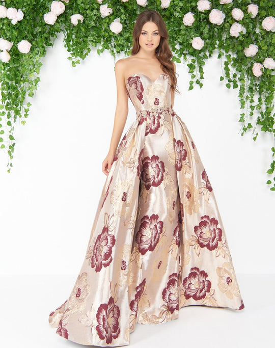 Mac Duggal - 79169D Strapless Sheath Gown with Overskirt In Neutral and Floral