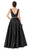 Poly USA - 7916 Embellished Deep V-neck Mikado A-line Dress in Black