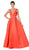 Poly USA - 7916 Embellished Deep V-neck Mikado A-line Dress in Red