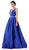Poly USA - 7916 Embellished Deep V-neck Mikado A-line Dress in Blue