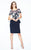 Daymor Couture - 567 Floral Illusion Bateau Neck Column Dress in Blue and Silver