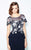 Daymor Couture - 567 Floral Illusion Bateau Neck Column Dress in Blue and Silver