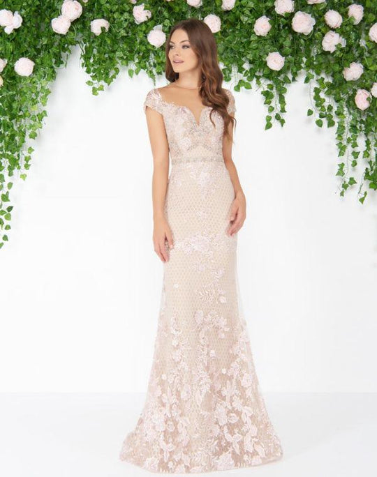 Mac Duggal - 79182D Bead and Lace Embellished Sheath Dress In Pink