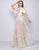Mac Duggal Couture - 12145D Floral Applique V-neck A-line Dress In White and Neutral