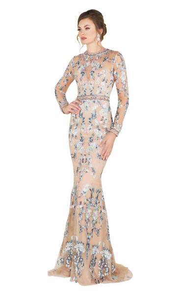 Mac Duggal - Floral Embroidered Long Sleeve Dress 79222D In Nude and Multi-Color