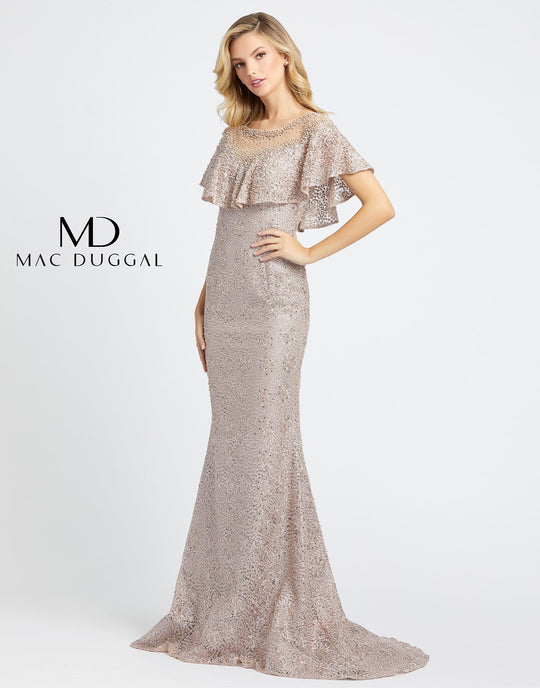 Mac Duggal Evening - 79232D Beaded Long Trumpet Gown In Gold and Neutral