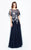 Daymor Couture - Floral Embroidered A-line Gown 568 in Blue and Silver