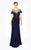 Daymor Couture - Sheer Embellished Neck Long Gown with Slit 575 in Blue