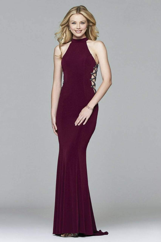 7931 Long jersey fit and flare with beaded panels