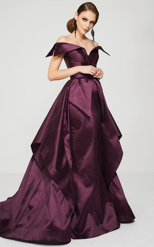 MNM Couture - 2371 Off-Shoulder Paneled Evening Gown  in Purple