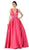 Poly USA - 7932 Plunging V-Neck Beaded Waist Ballgown in Fuschia