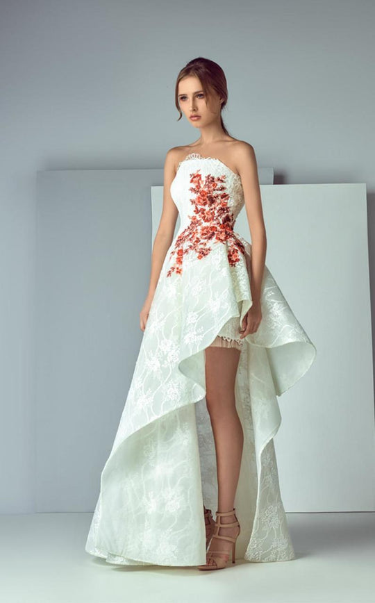 3152 Strapless Embroidered Floral Gown