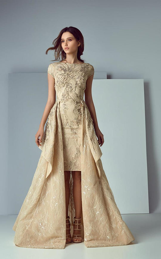 3154 Cap Sleeve Bateau Overskirt Gown