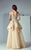 3155 Off-Shoulder Ruffled Overlay Gown