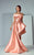 3161 Off Shoulder Satin Applique Gown