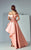 3161 Off Shoulder Satin Applique Gown