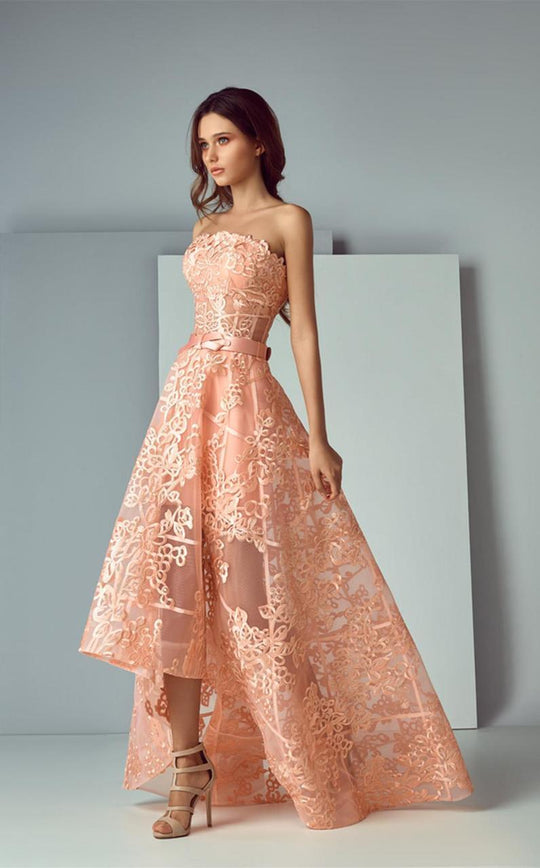 3163 Lacy Embroidered High Low Gown