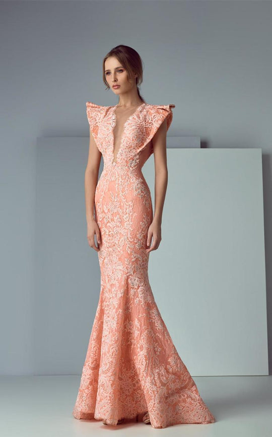 3165 Structured Sleeve Mermaid Gown