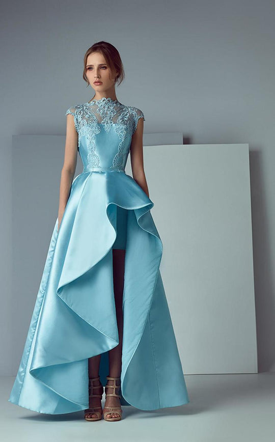 3174 Embellished Illusion High Low Gown