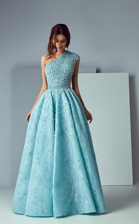 3176 Asymmetrical Textured Ballgown