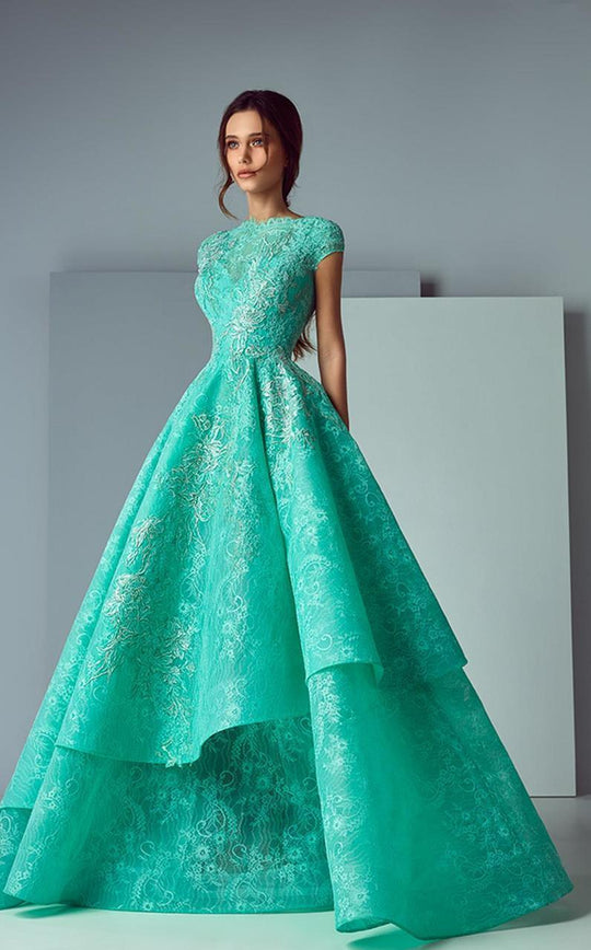 3178 Cap Sleeve High Neck Ballgown