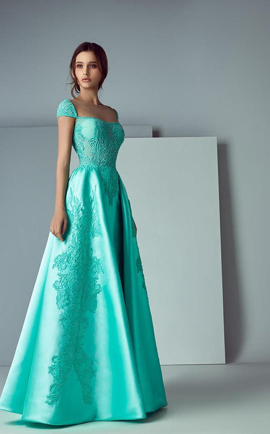 3179 Cap Sleeve Embroidered Illusion Gown