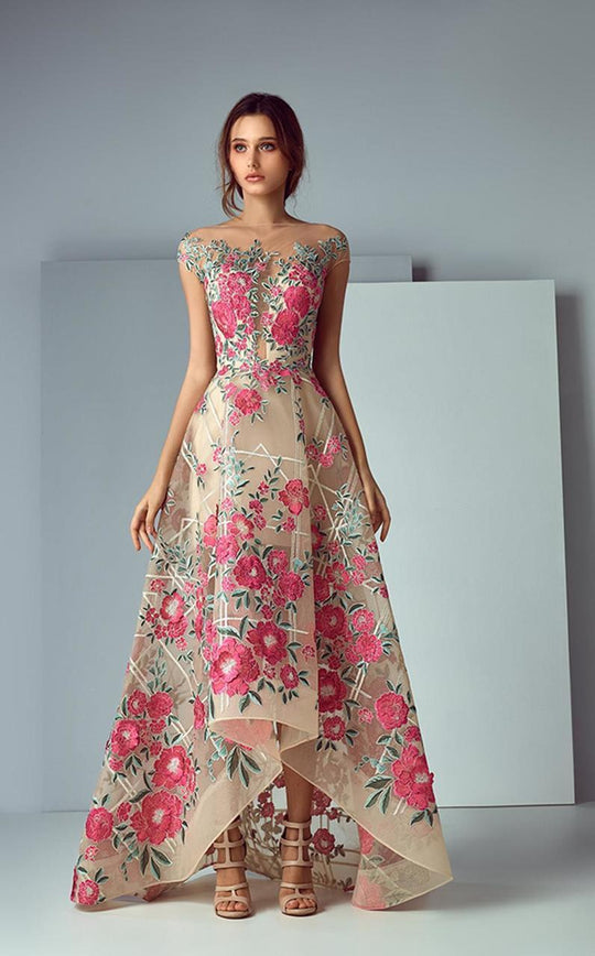 3183 Illusion Embroidered High Low Gown