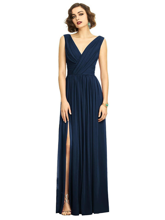 Dessy Collection - 2894 Lux Chiffon Sleeveless V-neck Dress In Blue