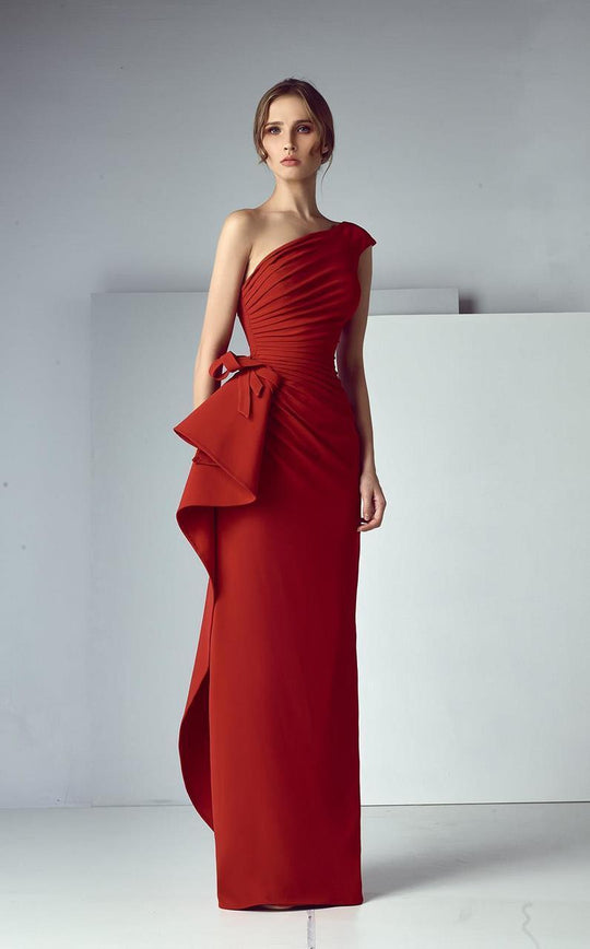 3191 Asymmetrical Ruffled Panel Gown