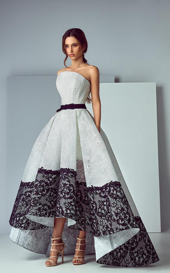 3195 Lace Paneled Strapless Ballgown