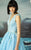 MNM Couture - Embroidered Lace Sleeveless Pleated Gown G0793 in Blue