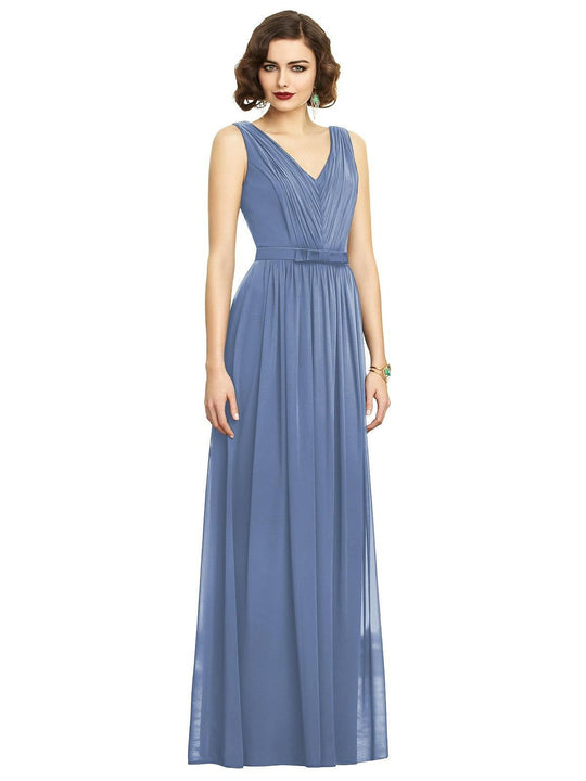 Dessy Collection - 2897 Draped V-neck Lux Chiffon A-line Dress In Blue