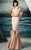 MNM Couture - Rosette Accented V-Neck Mermaid Gown G0808 in Pink