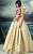 MNM Couture - Embossed Asymmetrical A-Line Gown G0820 in Gold