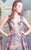 MNM Couture - Embroidered Deep V-Neck A-Line Dress K3489 in Purple