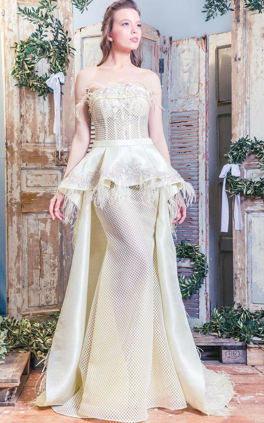 MNM Couture - Lace Embellished Mermaid Dress K3498 in Yellow