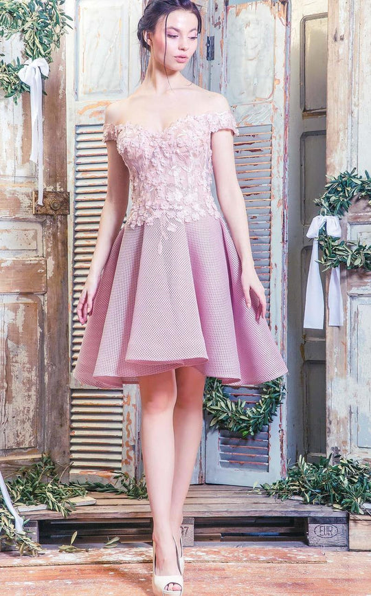 MNM Couture - Gorgeous Off-Shoulder Cocktail Dress K3505 in Pink