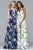 7946 Chiffon v-neck dress with full skirt and lace-up back