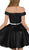 Poly USA - 7948 Off-Shoulder Embellished A-Line Cocktail Dress In Black