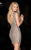 Scala - 48738 Plunging Illusion Sequins Adorned Cocktail Dress In Neutral Silver and Gold