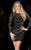 Scala - 48754 Long Sleeved Beaded Short Dress In Black and Silver