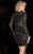 Scala - 48754 Long Sleeved Beaded Short Dress In Black and Silver