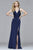 7956 Faile satin v-neck evening dress with beaded strap